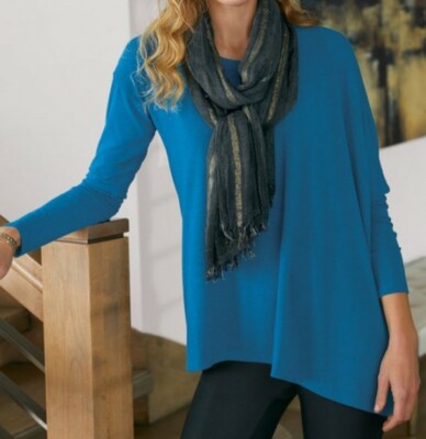 Soft Surroundings L Blue Oversized Petella Pullover Top