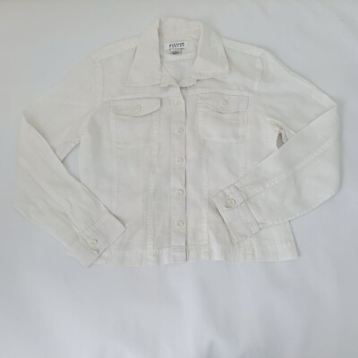 Allison Taylor Shirt Women L White 100% Linen Button Down Pockets Resort Beach
