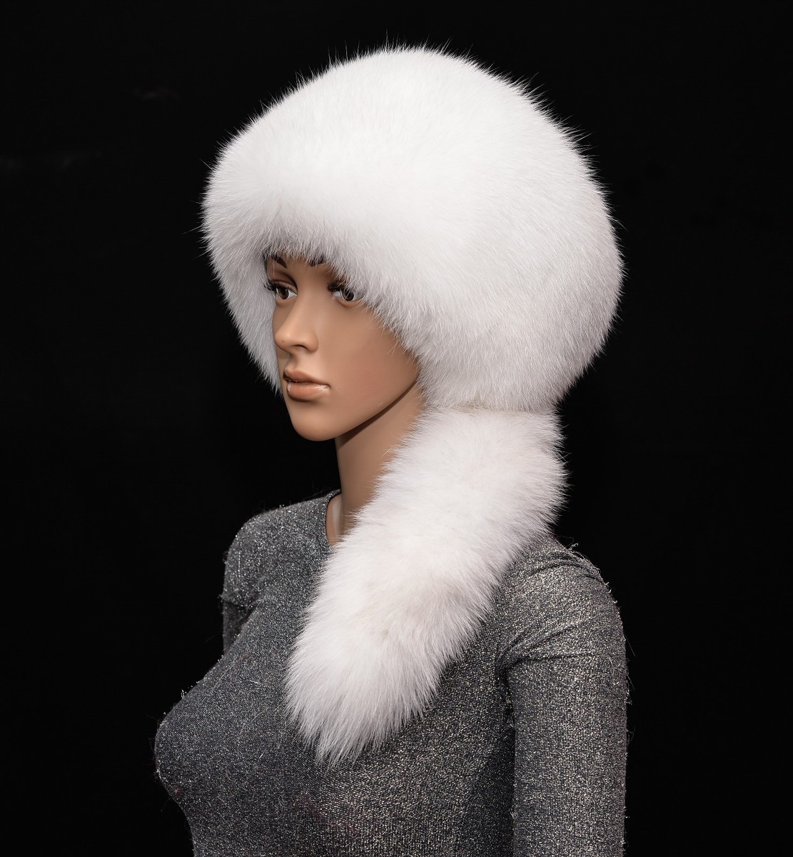 White Arctic Fox Fur Pill Box Hat Glacier Wear - Arctic Fox Pill Box Style Fur Hat For Sale main image 2