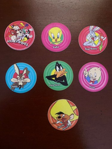 Vintage Mega Tazos lot of 7 Warner Bros Master Pogs Tazos Frito 1994 Venezuela
