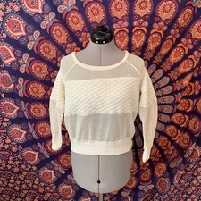 Vintage 80s White Mesh and Quilted Sweatshirt Size Small