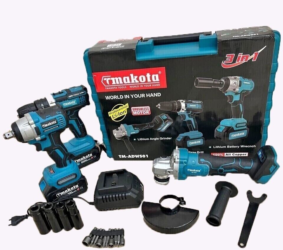 Trapano Avvitatore A Impulso Smerigliatrice A Batteria Set 3 utensili 3 in...