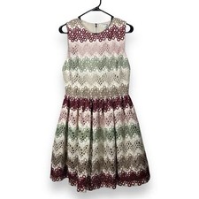 NWT Alice + Olivia Joyce Metallic Multi Color Lace Mini Flare Dress Size 8