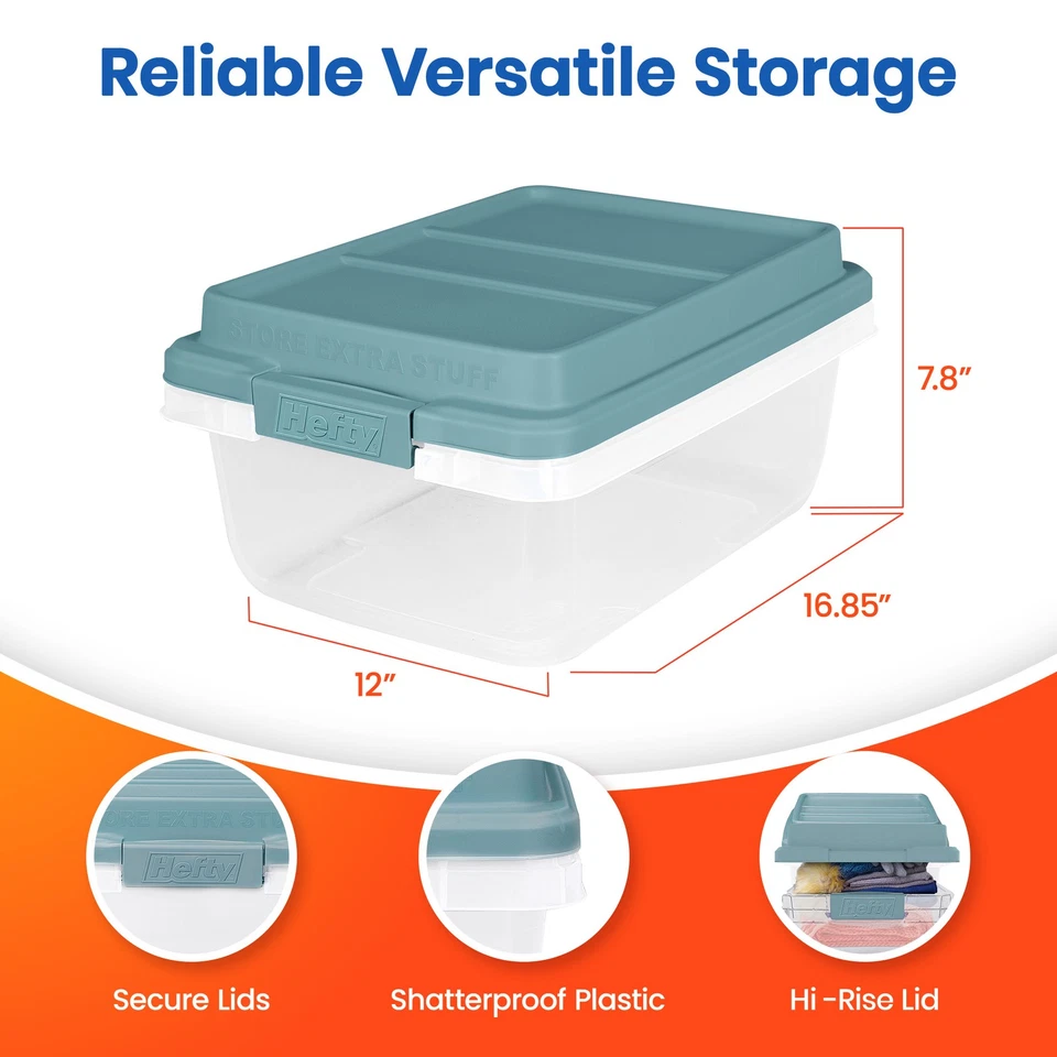 Hefty 18 Qt Hi-Rise Stackable Plastic Storage Bin w/Lid, 8pk, Blue (Open Box) - Image 3 of 4