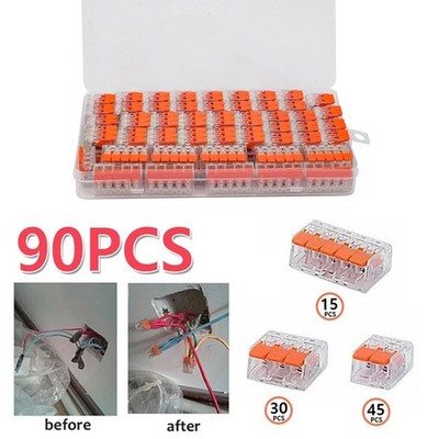 90Pack For Wago 221 Lever Nuts Compact Splicing Wire Connectors - 2/3/5 Terminal