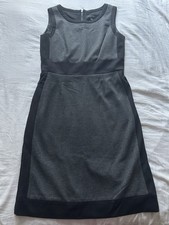 Tahari Arthur S Levine Black Gray Herringbone Sleeveless Sheath Dress Women's 8