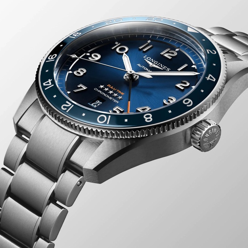 New Longines Spirit Zulu Time 42mm Blue Dial GMT Steel Men's Watch