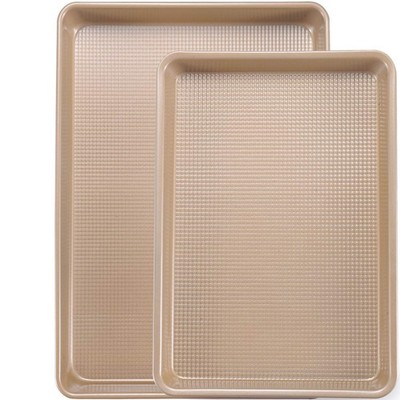 JOHO BAKING Cookie Sheets Sheet Pan 2 Pack (9x13 in & 15x10 in) Gold, Gold 