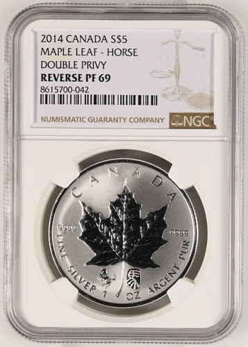 CANADA $5 2014 NGC PF69 Double Horse Privy Silver Maple Leaf Hieroglyphic