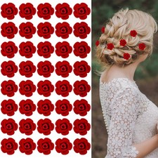 40 Pcs Small Red Rose Flower Hair Clips Mini Floral Hairpins Bridal