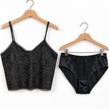 Vintage Victoria's Secret 90s Lace Cami Panty Set Womens Size M Black Lingerie