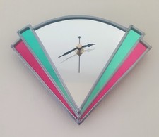 Art Deco Mirror Wall Clock  9 Inch X 7.5 Inch  ,  Pink & Green ,  Handcrafted