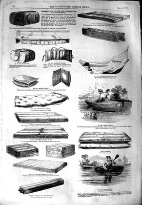 Alter antiker Druck 1851 Boot Matratze Schiffswrack Portmanteau Damast Ofen 19.