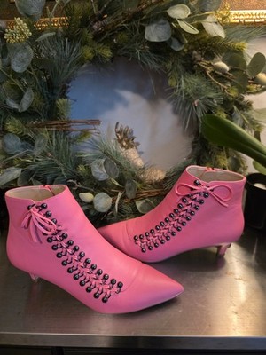 Kurt Geiger London Pink Leather Pointed Toe Zip Ankle Bootie Women's EU 39