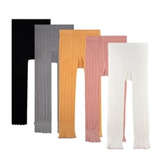 5 Pack Girls Cotton Footless Tights Cable Ribbed Knit Ruffle Leggings Stockin...