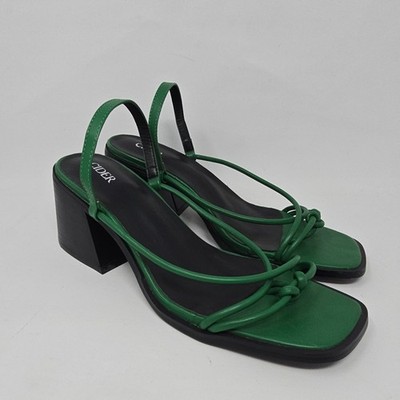 Cider Green Strappy Block Heel Sandals Square Toe Knot Detail EU 41 US 10