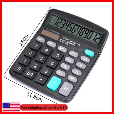 Desk Calculator, 12-Digit Solar Battery Office Calculator with Large LCD Display