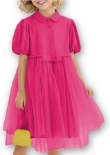 Toddler Girls Dress Summer Tulle Skirt Solid Color Cotton Collar Dresses