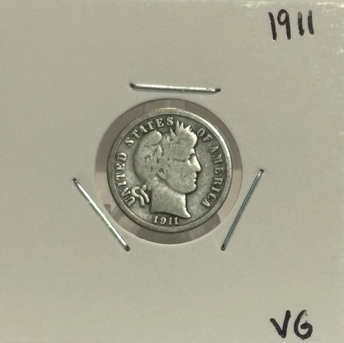 1911 Barber Dime, 90% Silver, VG, Very Nice Condition! 🔥