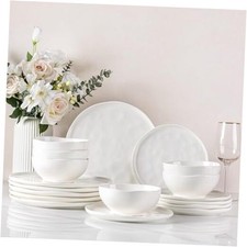 Ceramic Dinnerware Sets for 6, 18 Pieces Porcelain Service for 6 Angel White
