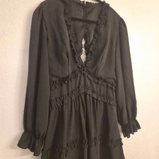 LBD Fit & Flare Open Back Long Sleeve Little Black Dress: Sexy Feminine Flirty