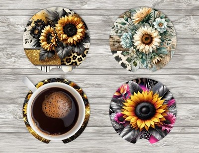 Sunflower Rustic Rainbow Car Coasters Set of 2 *Choose from 20 Designs*