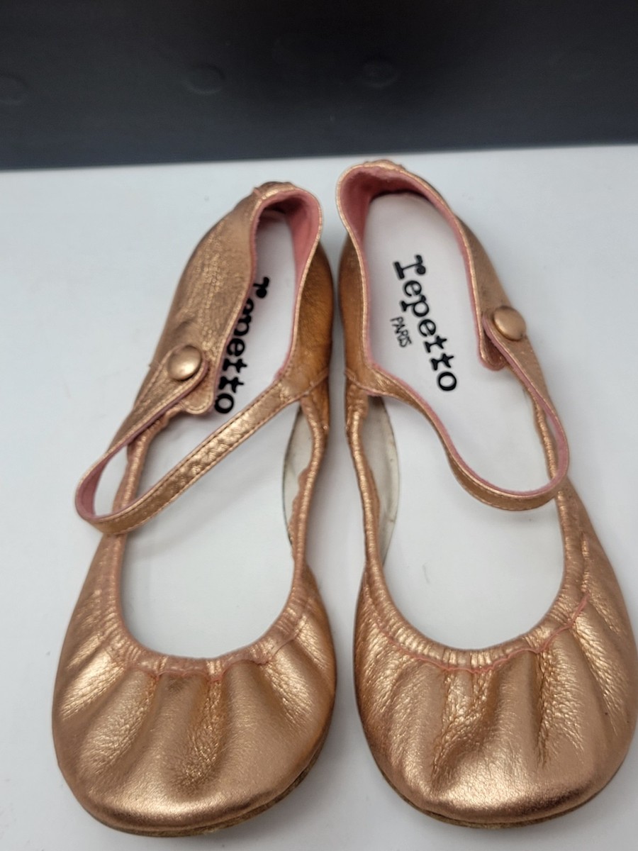 Repetto Round Toe Mary Jane Ballet Flat Shoes Rose Gold  Repetto Gold Metallic Ankle Strap Block Heel Ballet Pumps | Size 38 | French main image 0
