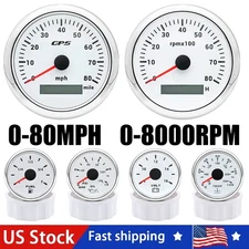 6 Gauge Set 85mm Boat GPS Speedometer 80MPH Tacho&52mm Fuel Oil Press Temp Volt