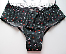 VICTORIA'S SECRET PINK Cotton Ruffle Tie Bow Cheeky Panty VS Black Floral S L