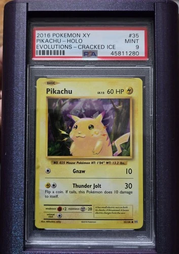2016 Pokemon XY Evolutions Pikachu #35 Cracked Ice Holo PSA 9