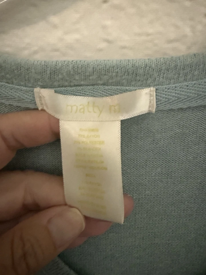 Matty M Light Blue V-Neck Long Sleeve STRETCH Sweater Women's Size Large - Image 3 of 4