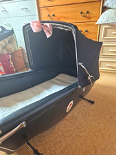 Black Single Pram with Bassinet/Carrycot, Hood/Canopy, Basket & Rubber Tyres