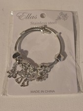 Ellas Bracelet Stainless Steel Rhinestone Flower Heart Charm Bangle Adjustable
