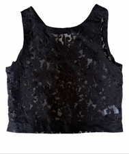 Banana Republic Black Semi Sheer Floral Sleeveless V Neck Top Sz L