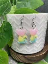 2  Earring Set Silver-tone Boho Dangle Drop New Free Ship Frosted Cat B7401