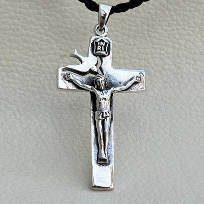 3D Orthodox Crucifix Sterling Silver 925 Handmade Christian Pendant Gift for Men