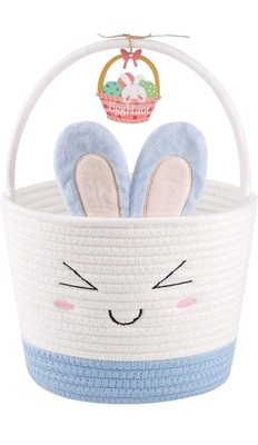 Easter Baskets for Kids, Blue Personalized Baby Easter Basket with Handle, Em...