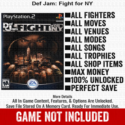 Def Jam Fight for NY 100% PS2 Memory Card All CHEATS ITEMS