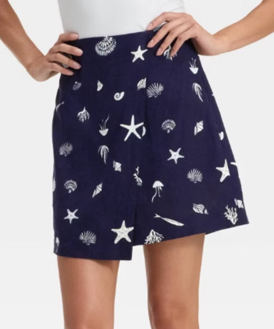 NEW A New Day Women's Linen Blend Skort Navy Print Size 16