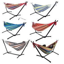 Double Hammock With Space Saving Steel Stand Patio + Portable Carry Case 6 Color