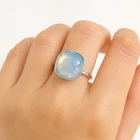 Handmade Opalite Statement Ring  925 Silver Cushion Cut Gemstone Jewelry for Her