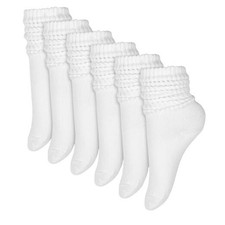 6-Pair Scrunch Crew Slouch Cotton Womens Socks Ribbed Soft One Size White