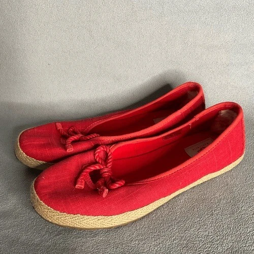 Nuovo senza scatola UGG 1008397 Syleste espadrillas slip on fiocco ballerine treccia donna taglia 9 rosso lattina