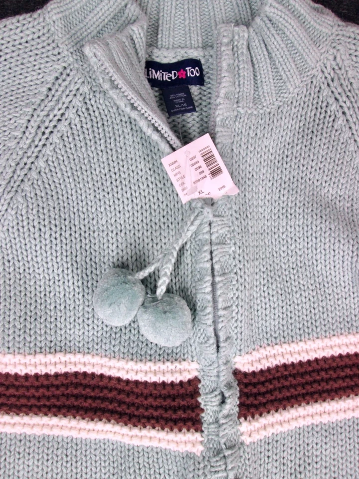 Cárdigan de Colección Y2K Limited Too Girls XL 16 Azul Marrón Cremallera Suéter Pom Nuevo de Lote Antiguo Foto 2 de 4