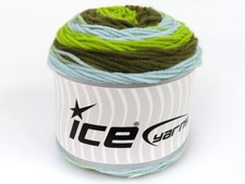2-Skein Lot Cakes Yarn Light Acrylic 2x140g/225m Green Shades Blue