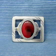 Western Cowboy Dress Belt Buckle Open Work Red Mount Cowgirl Vintage 80s .GTA439