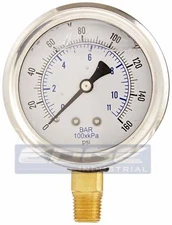 LIQUID FILLED PRESSURE GAUGE 0-160 PSI, 2.5" FACE, 1/4" NPT LOWER MOUNT WOG