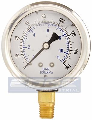 #ad #ad LIQUID FILLED PRESSURE GAUGE 0 160 PSI 2.5quot; FACE 1 4quot; NPT LOWER MOUNT WOG $22.00