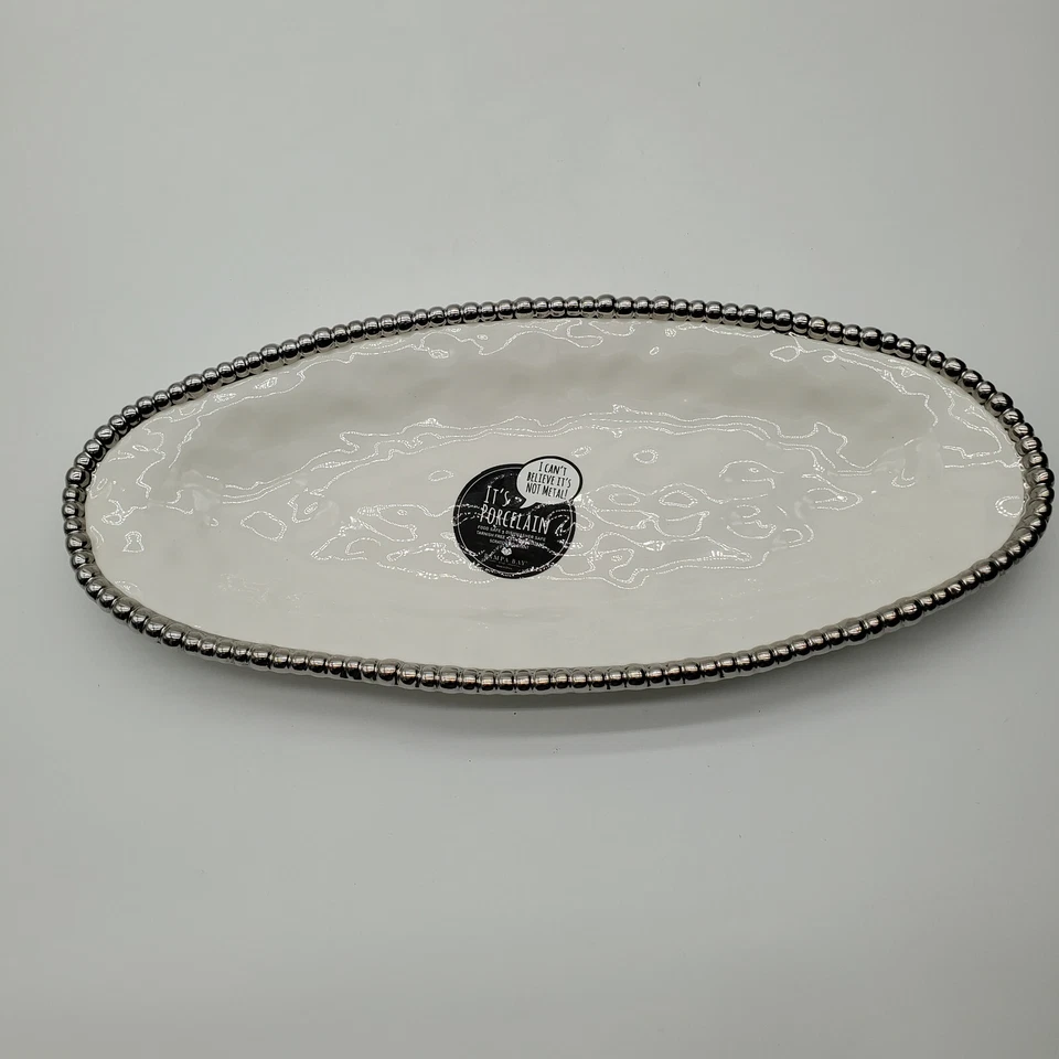 Pampa Bay Porcelain Large Oval Serving Tray with Silver Bead Edge - Image 2 of 4