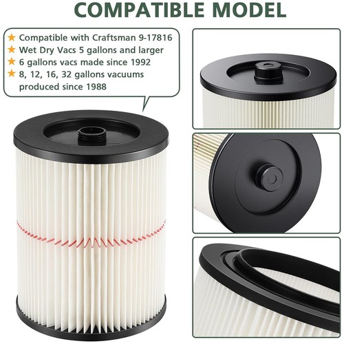 Replacement Shop Vac Filter for Sears Craftsman 5+ 6 8 12 16 gallon Wet Dry Vac - Picture 3 of 7